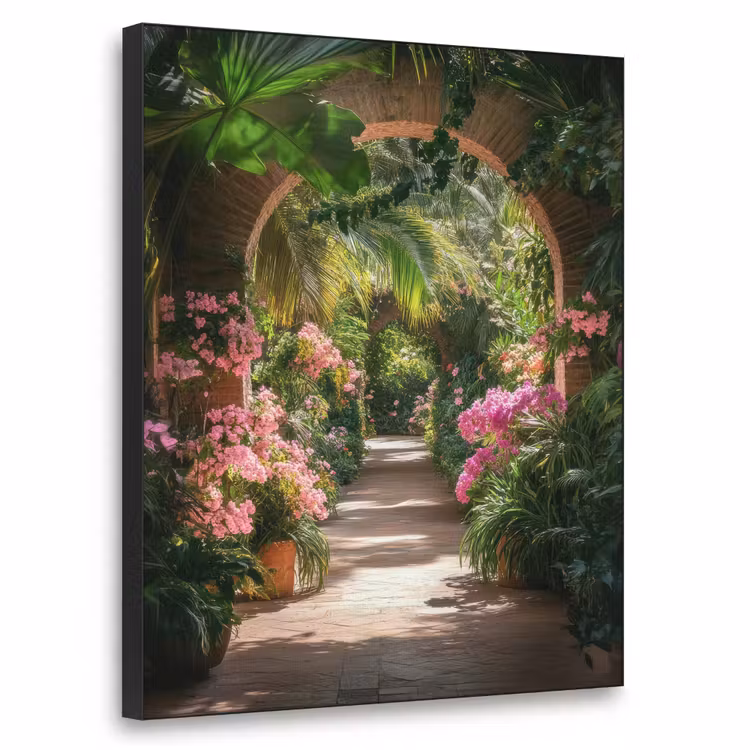 Doorkijk - Tropisch - Bloemen - Natuur Textielframe zwart klein -3d