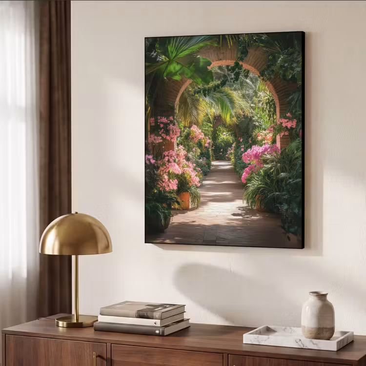 Doorkijk - Tropisch - Bloemen - Natuur Textielframe zwart klein -sfeer3