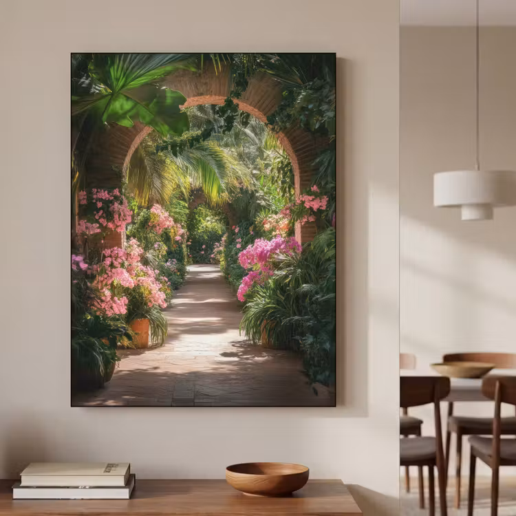 Doorkijk - Tropisch - Bloemen - Natuur Textielframe zwart klein -sfeer2