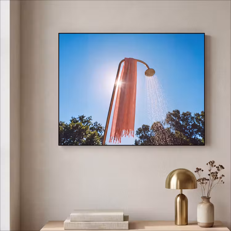 Douche - Water - Zomer - Blauw Textielframe zwart klein -sfeer2