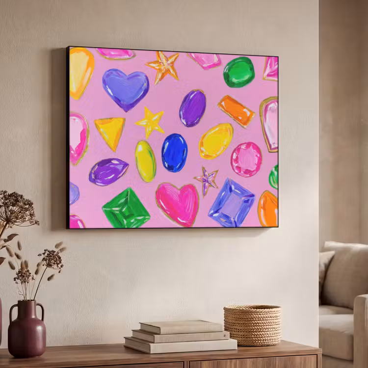 Edelstenen - Vormen - Hartje - Kleurrijk Textielframe - compleet frame klein -sfeer3