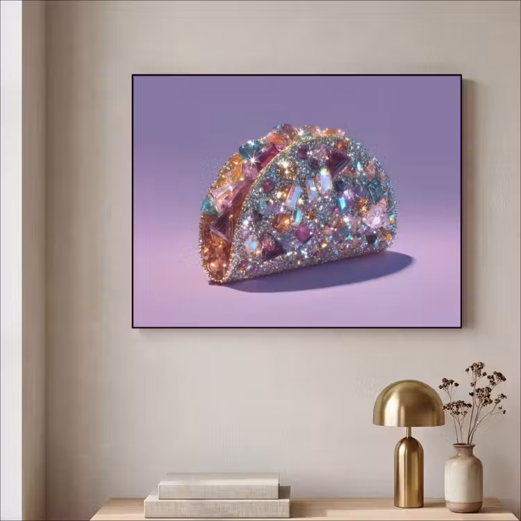 Edelstenen - Glitters - Paars - Kleurrijk Textielframe zwart klein -sfeer2