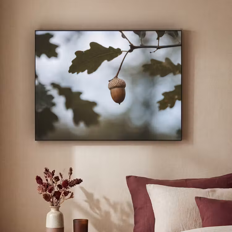 Eikel - Eikenblad - Bos - Herfst - Natuur Textielframe zwart klein -sfeer1