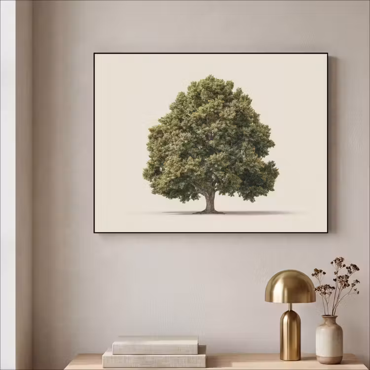 Eikenboom - Groen - Lichte achtergrond Textielframe zwart klein -sfeer2