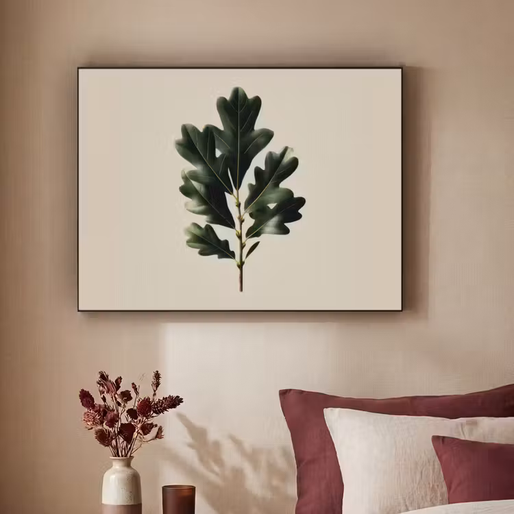 Eikenbladeren - Beige - Groen - Golvende randen Textielframe zwart klein -sfeer1