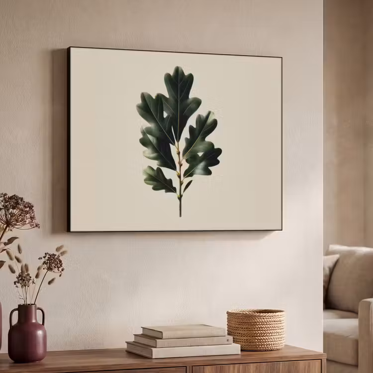 Eikenbladeren - Beige - Groen - Golvende randen Textielframe - compleet frame klein -sfeer3