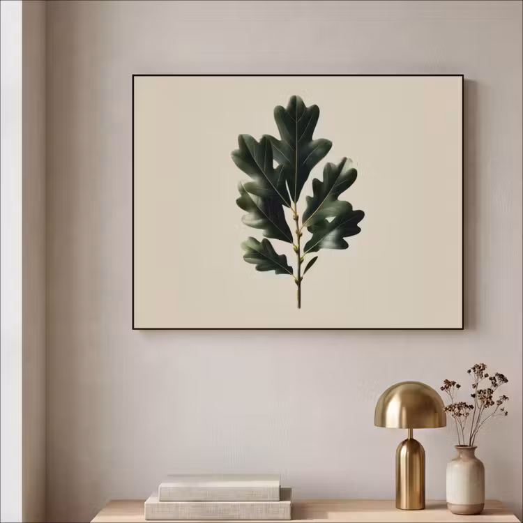 Eikenbladeren - Beige - Groen - Golvende randen Textielframe zwart klein -sfeer2