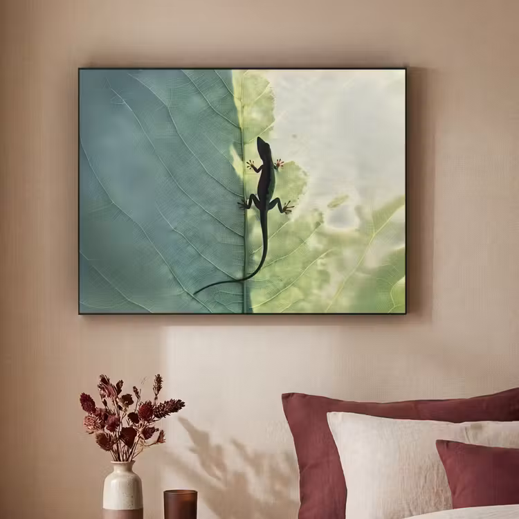 Hagedis - Blad - Nerven - Groen Textielframe zwart klein -sfeer1