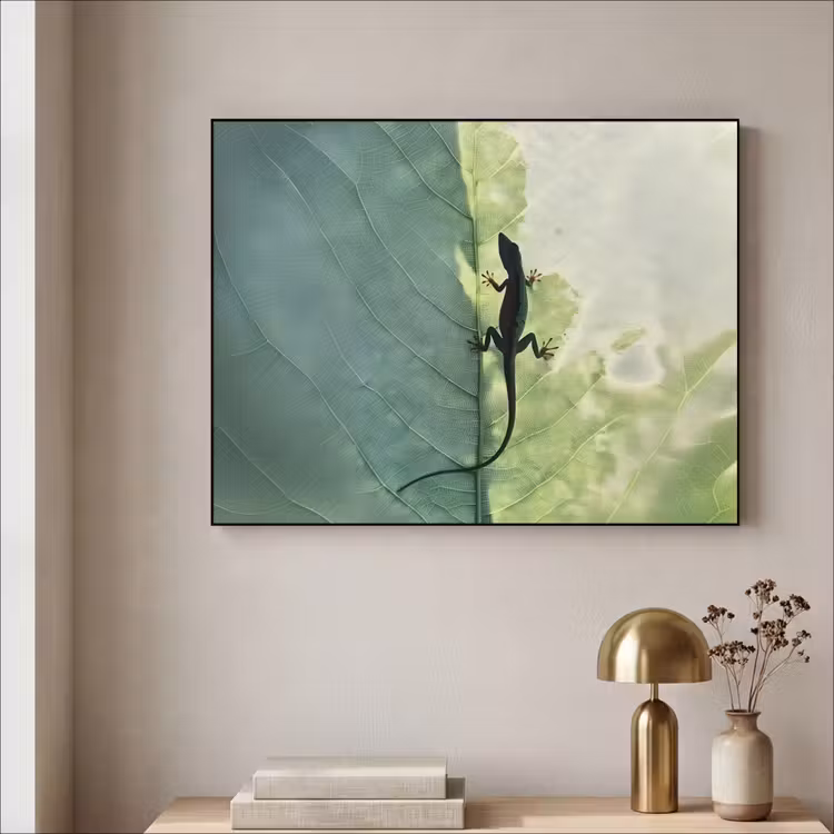 Hagedis - Blad - Nerven - Groen Textielframe - compleet frame klein -sfeer2