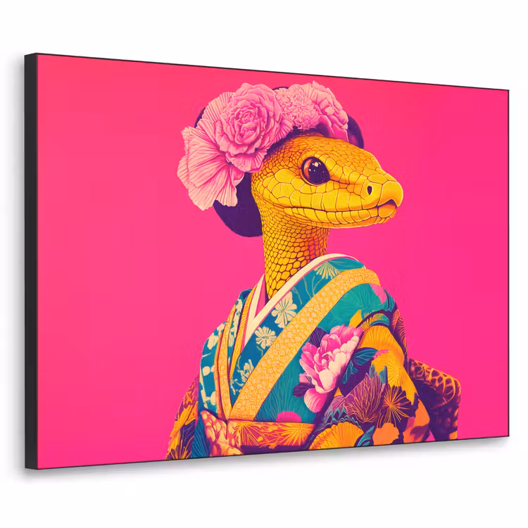 Hagedis - Bloemen - Roze - Kimono Textielframe - compleet frame klein -3d