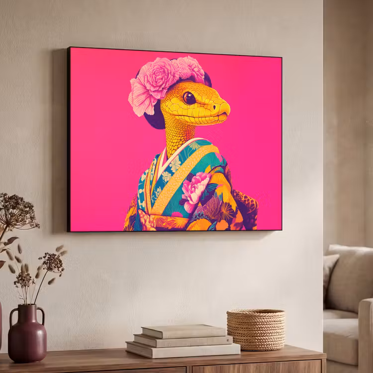 Hagedis - Bloemen - Roze - Kimono Textielframe - compleet frame klein -sfeer3