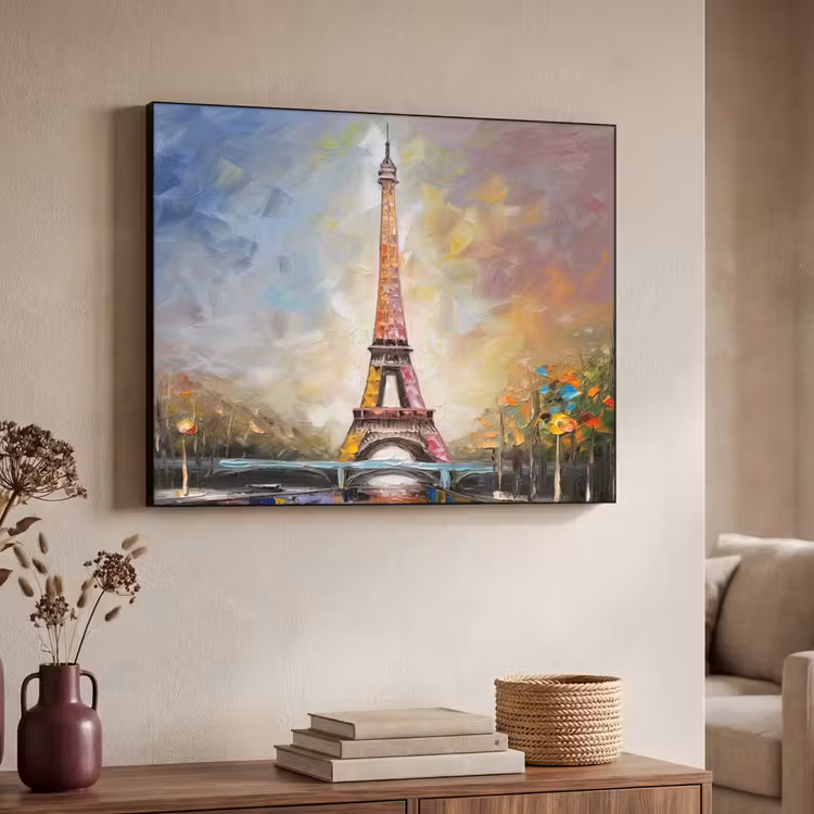 Eiffeltoren - Schilderij - Olieverf - Parijs Textielframe zwart klein -sfeer3