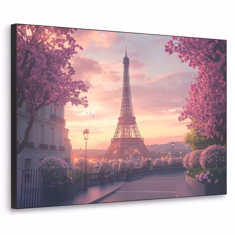 Eiffeltoren - Parijs - Roze Textielframe zwart klein -3d