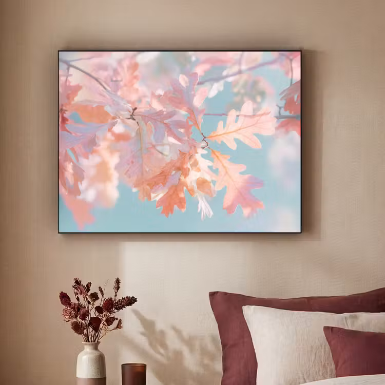 Eikenbladeren - Takken - Roze Textielframe - compleet frame klein -sfeer1