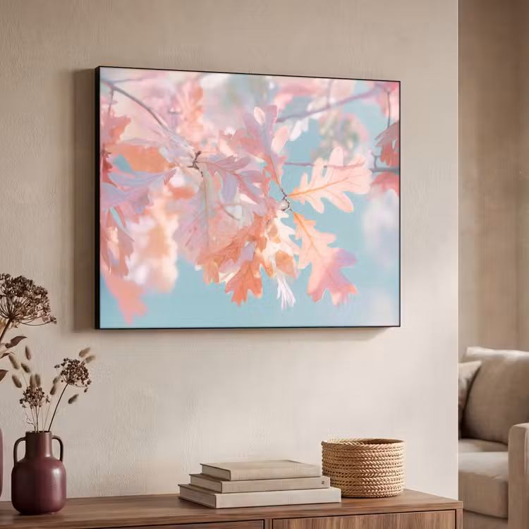 Eikenbladeren - Takken - Roze Textielframe - compleet frame klein -sfeer3