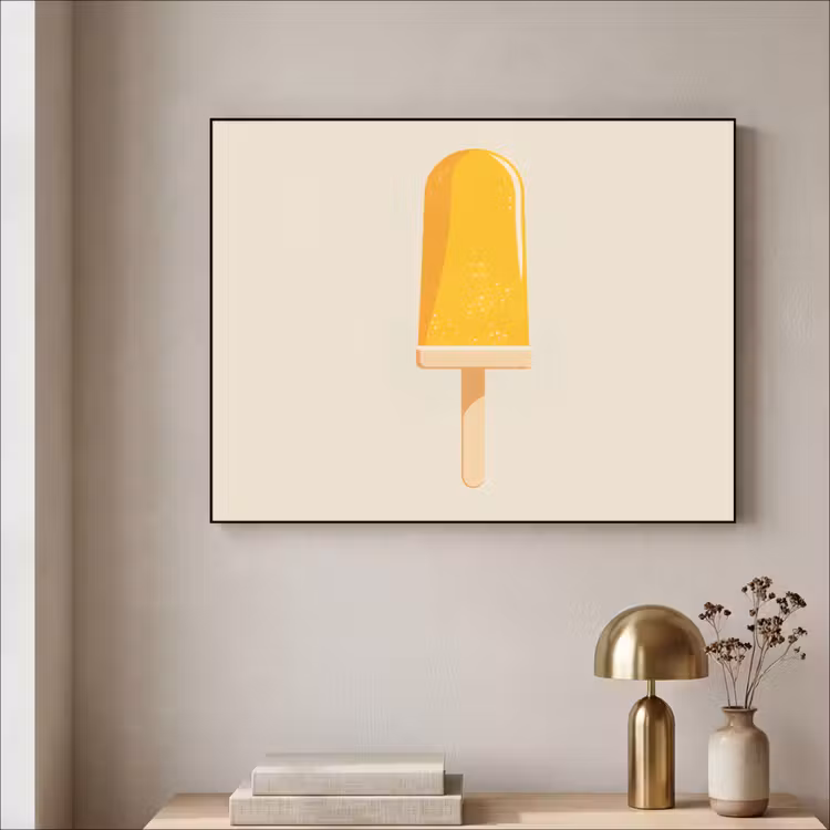 Oranje - Stokje - Waterijsje Textielframe zwart klein -sfeer2
