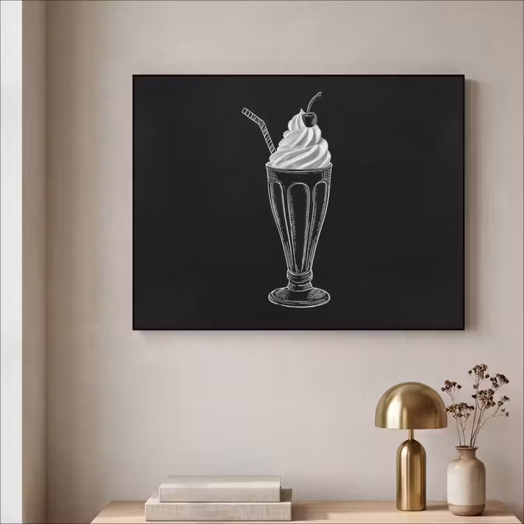 Ijscoupe - Kers - Krijtstijl - Slagroom Textielframe zwart klein -sfeer2