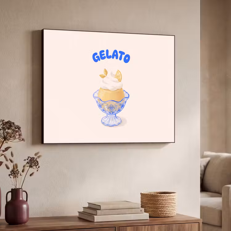 IJs - Citroen - Illustratie - Geel - Dessert Textielframe zwart klein -sfeer3