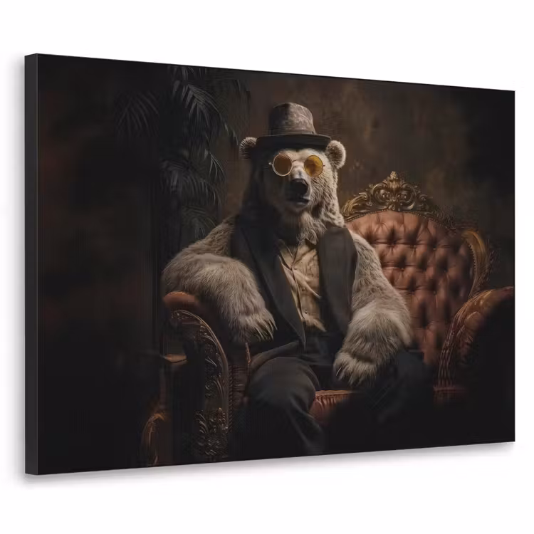 Ijsbeer - Hoed - Bril - Stoel Textielframe zwart klein -3d