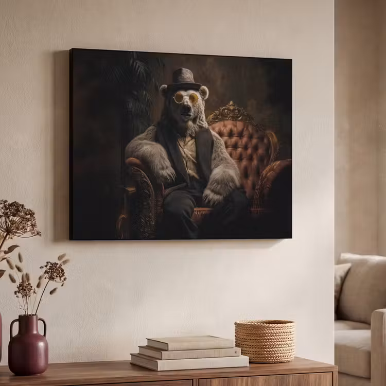 Ijsbeer - Hoed - Bril - Stoel Textielframe zwart klein -sfeer3