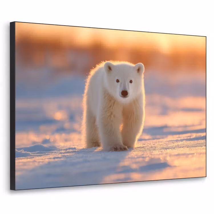 Ijsbeer - Sneeuw - Zonsopgang Textielframe - compleet frame klein -3d