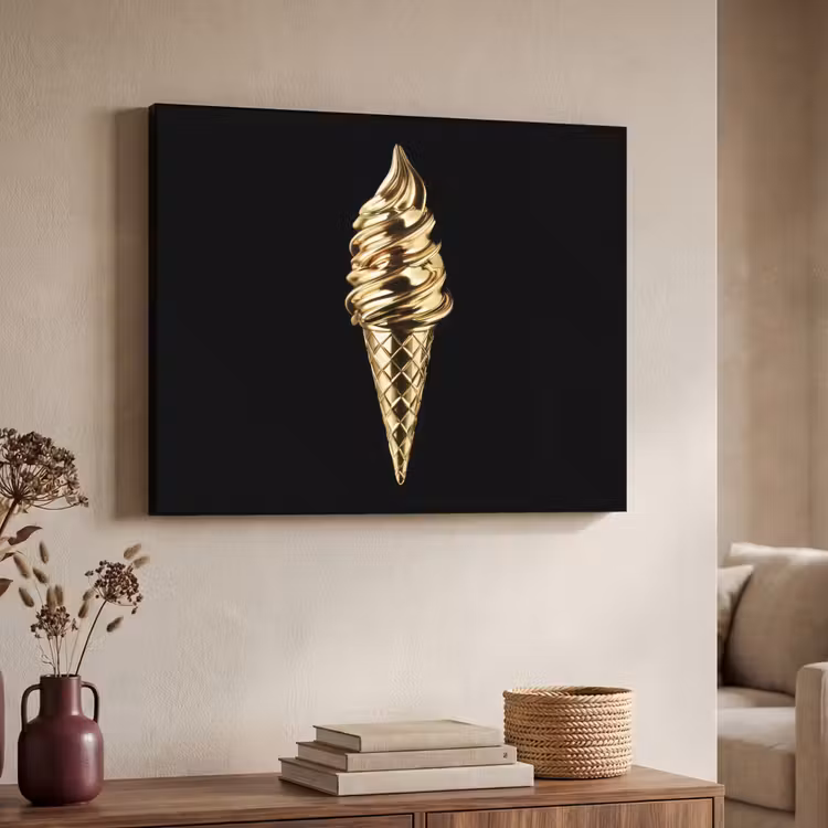 Ijs - Goud - Zwart - Eten Textielframe zwart klein -sfeer3