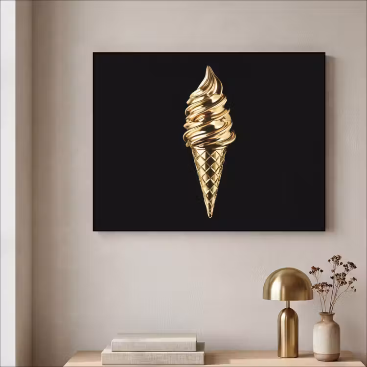 Ijs - Goud - Zwart - Eten Textielframe zwart klein -sfeer2