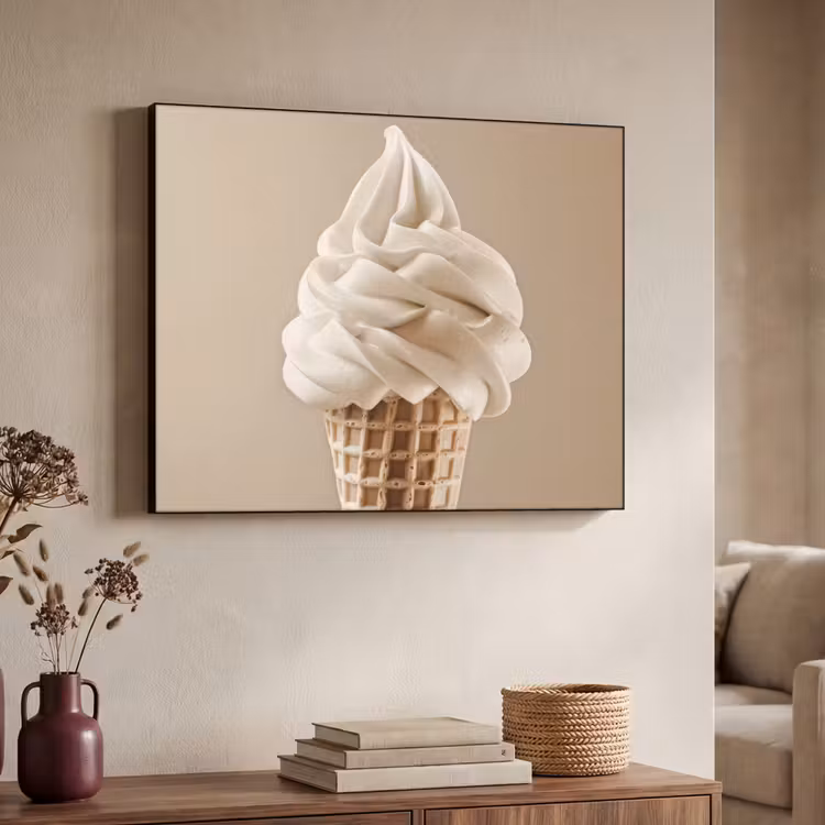 IJs - Softijs - Romig - Hoorntje - Beige Textielframe - compleet frame klein -sfeer3