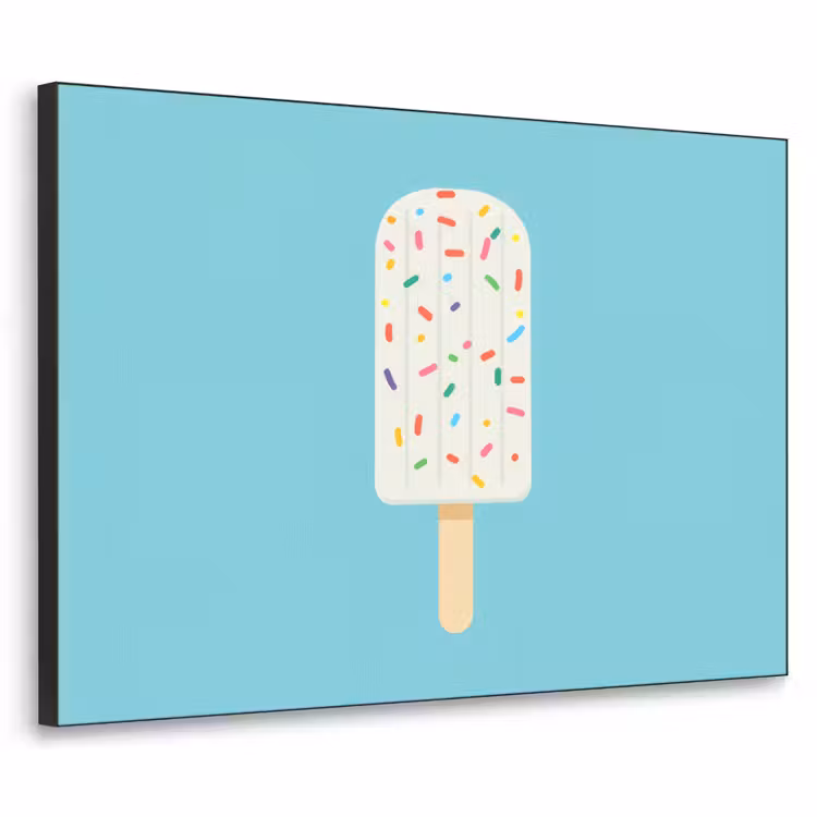Ijsje - Stokje - Sprinkles - Lichtblauw Textielframe zwart klein -3d