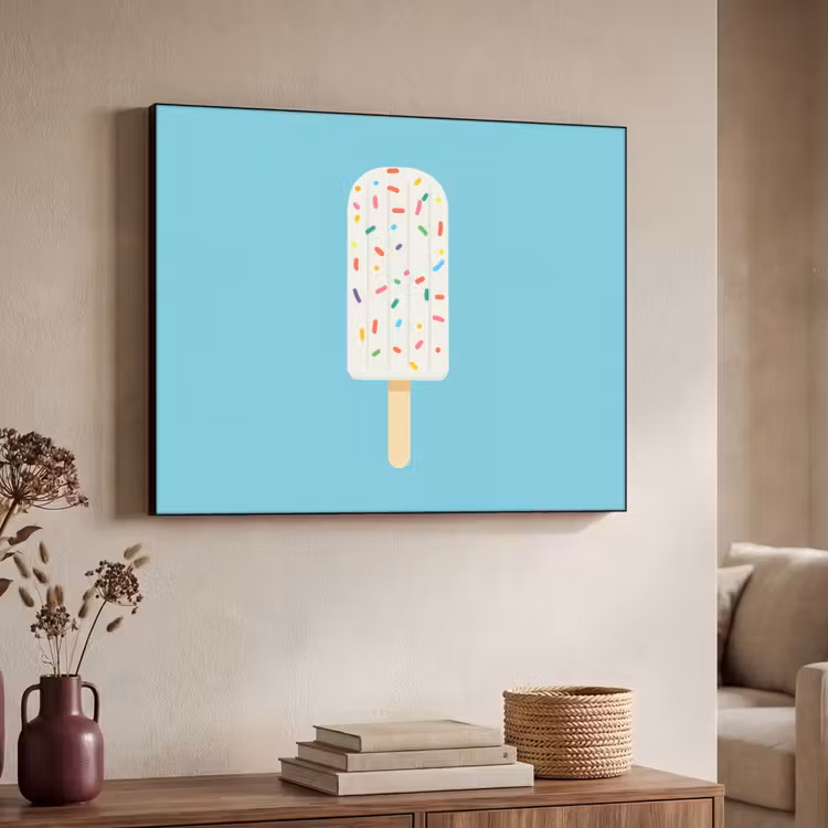 Ijsje - Stokje - Sprinkles - Lichtblauw Textielframe zwart klein -sfeer3