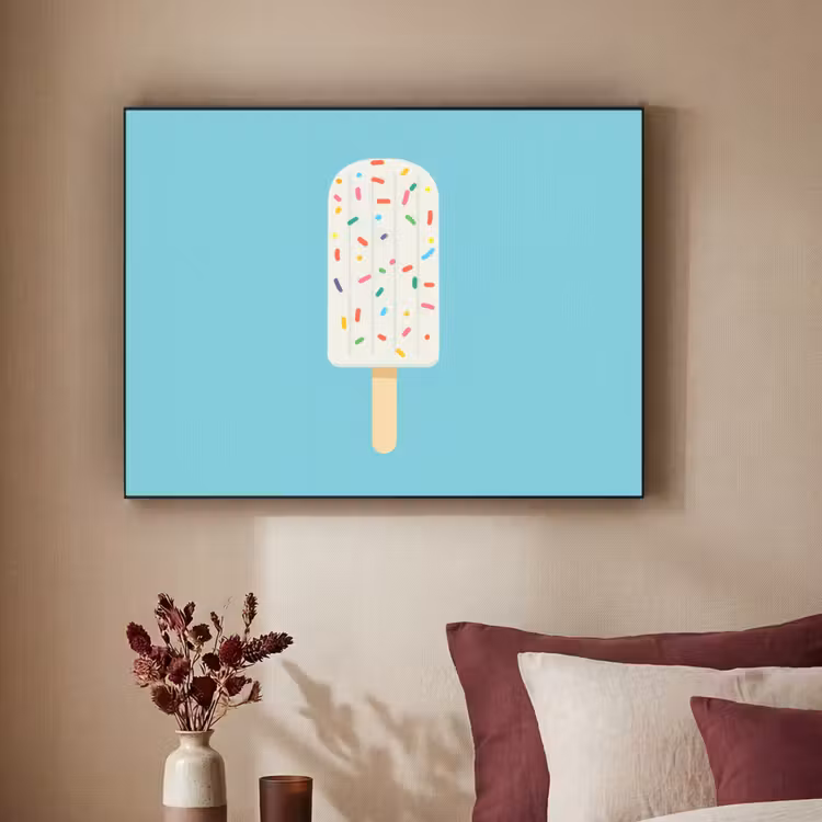 Ijsje - Stokje - Sprinkles - Lichtblauw Textielframe - compleet frame klein -sfeer1