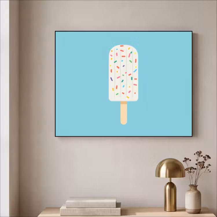 Ijsje - Stokje - Sprinkles - Lichtblauw Textielframe - compleet frame klein -sfeer2