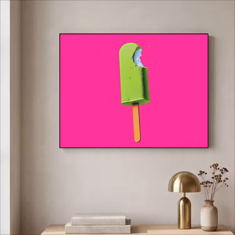 Ijsje - Stokje - Minimalistisch - Groen Textielframe zwart klein -sfeer2
