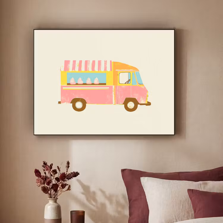 Ijskar - Retro - Softijsjes - Roze Textielframe - compleet frame klein -sfeer1