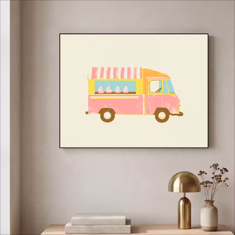 Ijskar - Retro - Softijsjes - Roze Textielframe zwart klein -sfeer2