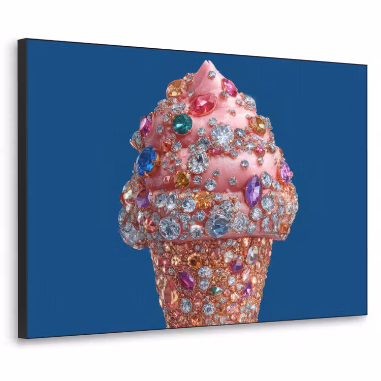 Ijsje - Hoorntje - Steentjes - Blauw Textielframe zwart klein -3d
