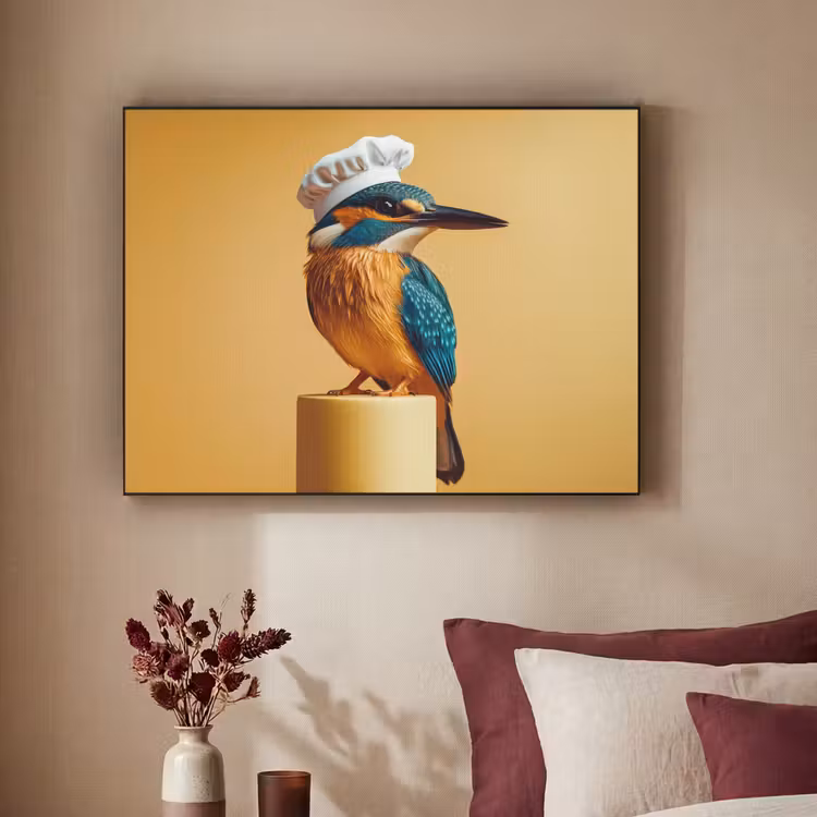 Ijsvogel - Pilaar - Koksmuts - Vogel Textielframe - compleet frame klein -sfeer1