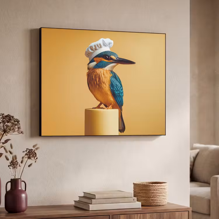 Ijsvogel - Pilaar - Koksmuts - Vogel Textielframe zwart klein -sfeer3
