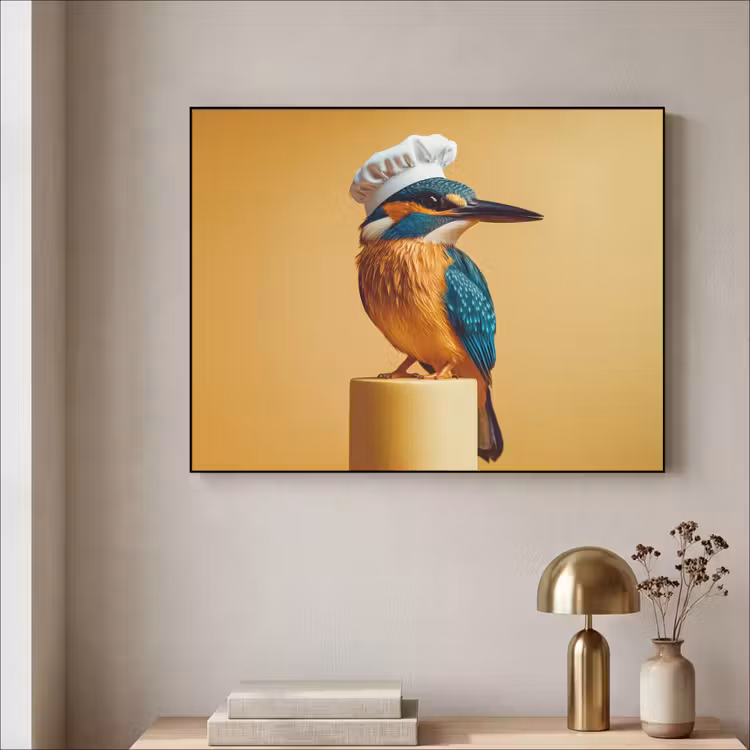 Ijsvogel - Pilaar - Koksmuts - Vogel Textielframe - compleet frame klein -sfeer2