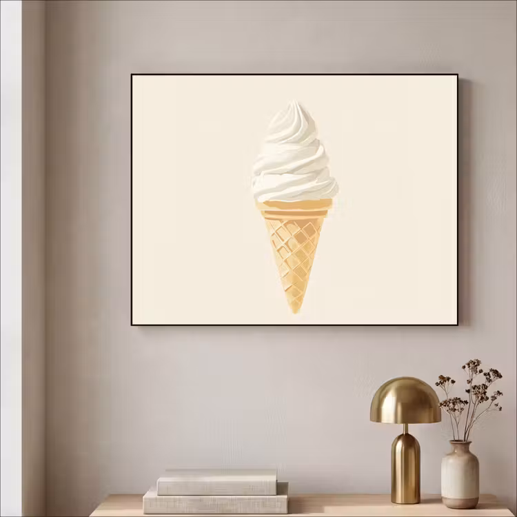 Softijs - Hoorntje - Wit Textielframe zwart klein -sfeer2