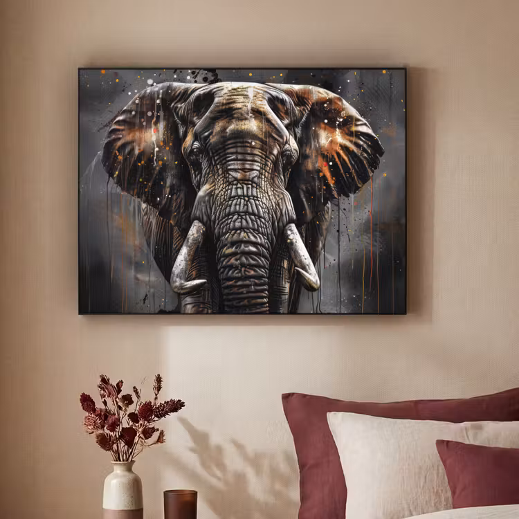 Olifant - Watercolor - Wilde dieren - Luxe Textielframe - compleet frame klein -sfeer1