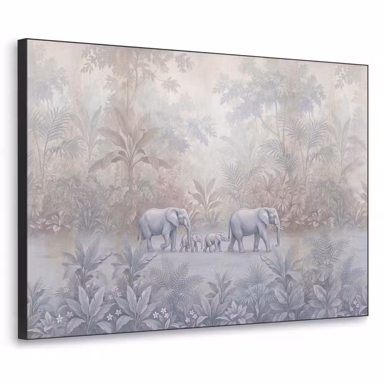 Olifant - Familie - Jungle - Illustratie - Grijs Textielframe zwart klein -3d