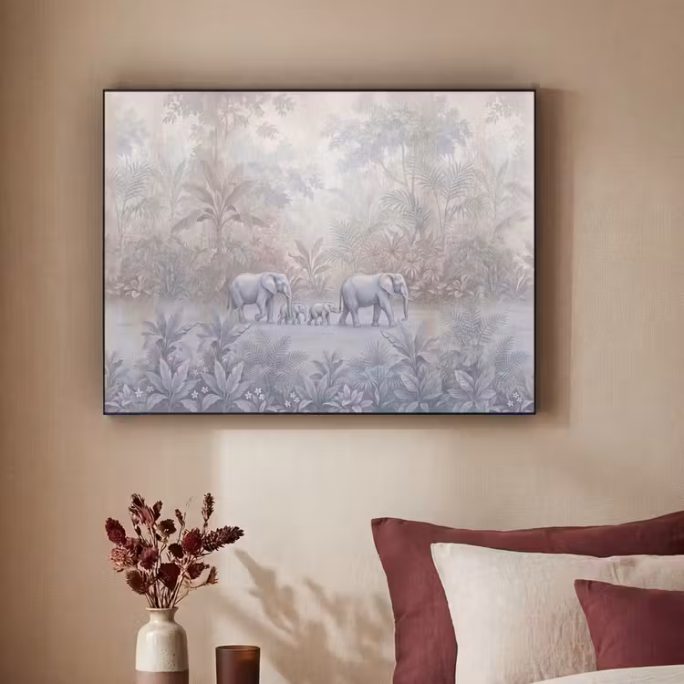 Olifant - Familie - Jungle - Illustratie - Grijs Textielframe zwart klein -sfeer1