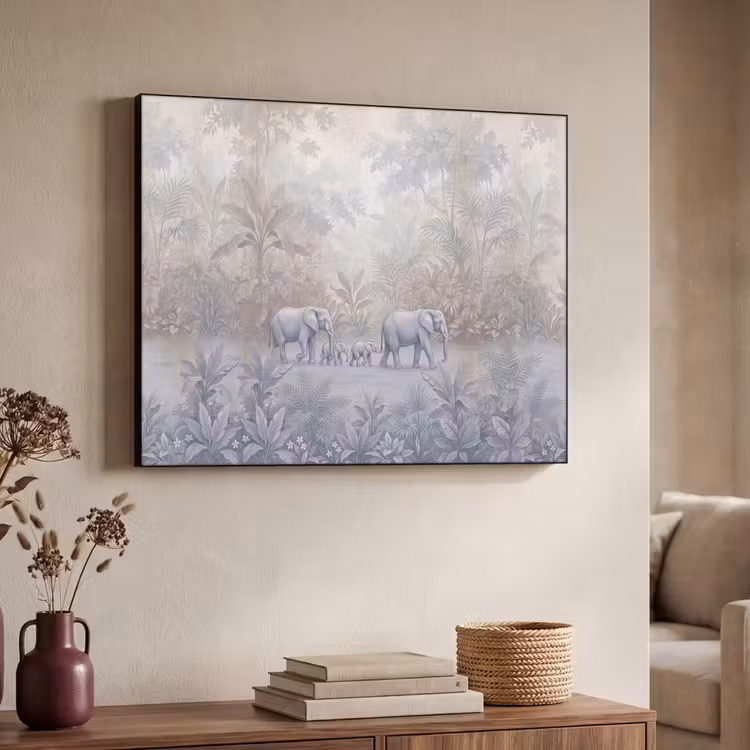 Olifant - Familie - Jungle - Illustratie - Grijs Textielframe zwart klein -sfeer3