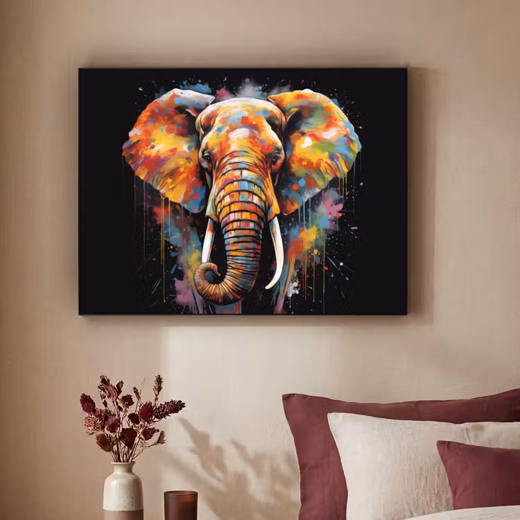 Olifant - Graffiti - Zwart - Dieren - Kleuren Textielframe zwart klein -sfeer1