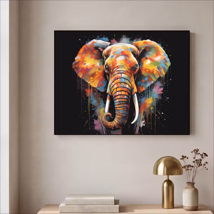 Olifant - Graffiti - Zwart - Dieren - Kleuren Textielframe zwart klein -sfeer2