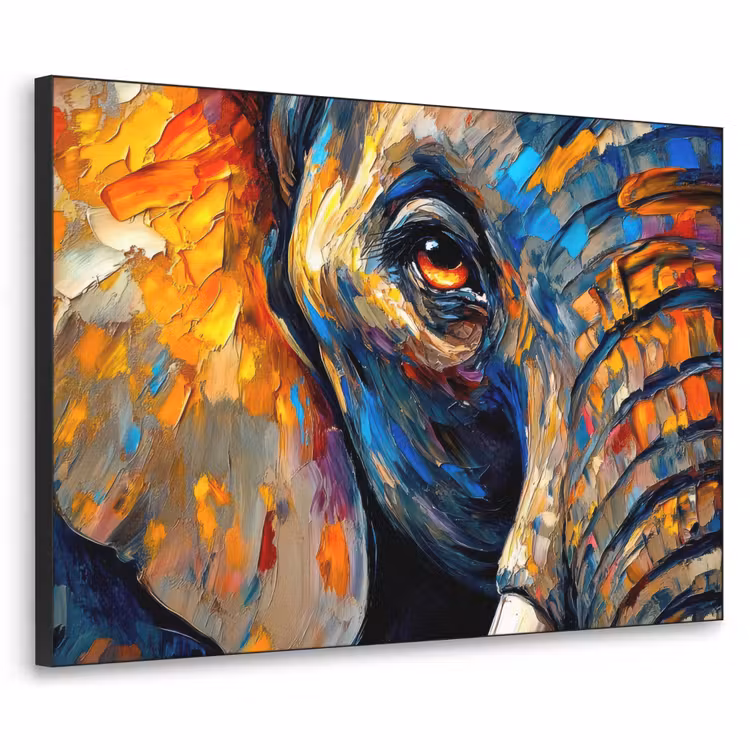 Olifant - Kunst - Dieren Textielframe zwart klein -3d