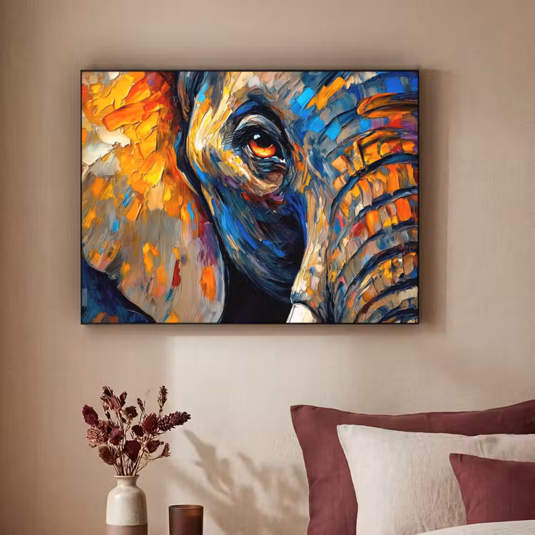 Olifant - Kunst - Dieren Textielframe zwart klein -sfeer1