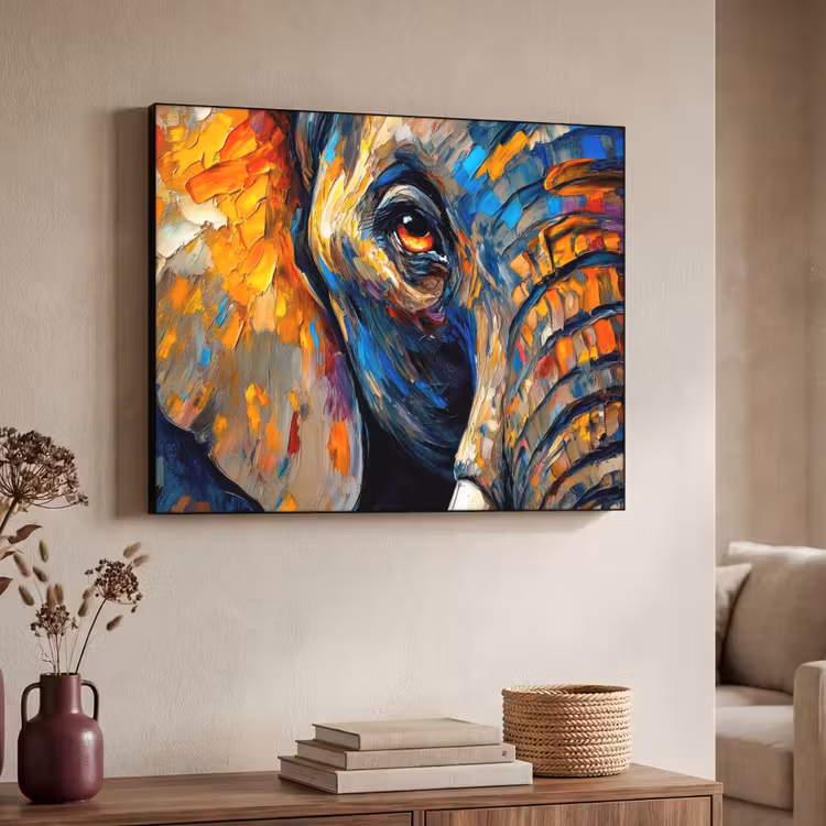Olifant - Kunst - Dieren Textielframe - compleet frame klein -sfeer3