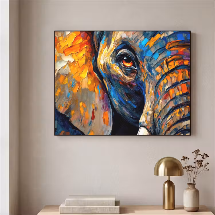 Olifant - Kunst - Dieren Textielframe zwart klein -sfeer2